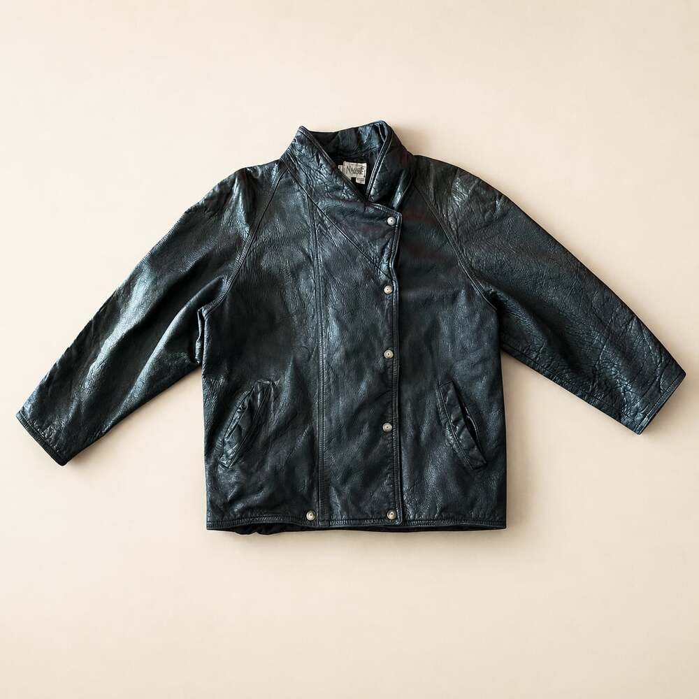 Vtg Maxima Vintage Black Leather Snap-Front Jacket Women’s M Made in USA